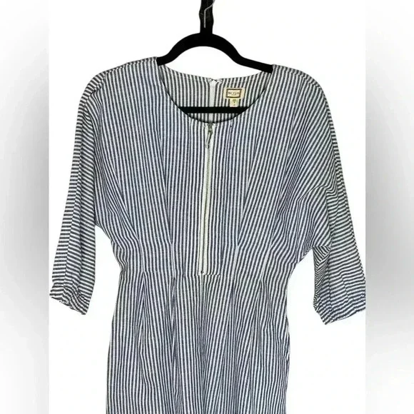 Anthropologie Mo:Vint Linen Midi Striped Blue White Dress XS - Picture 2 of 6